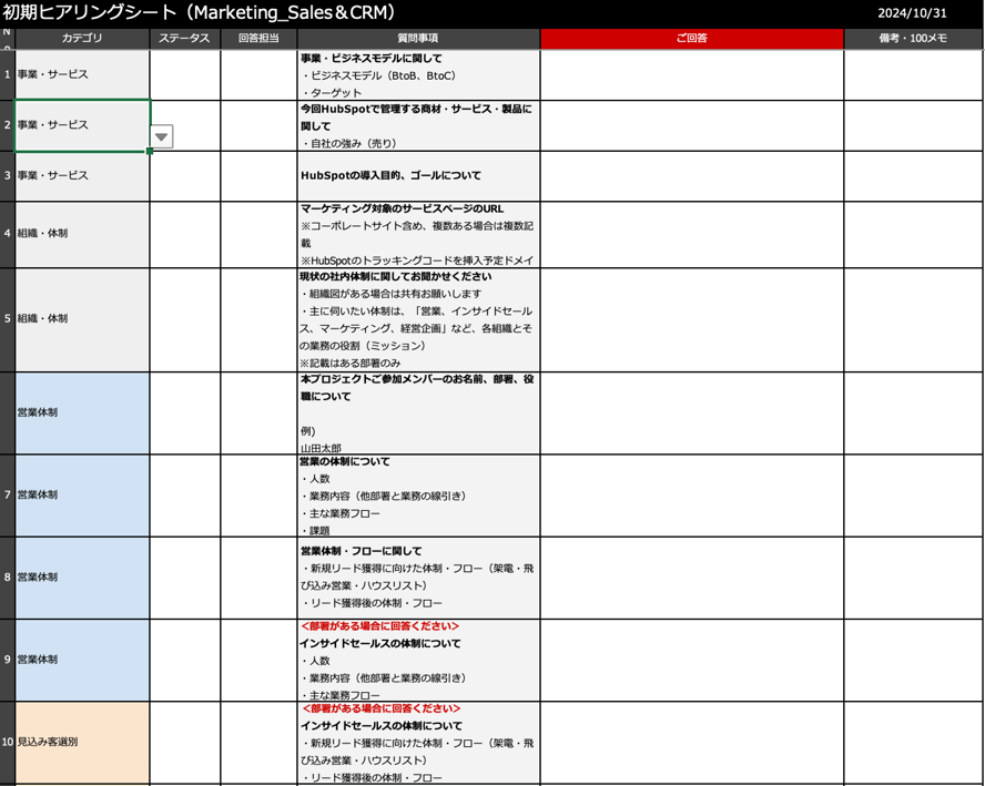 実際に活用されたヒアリングシートの一部