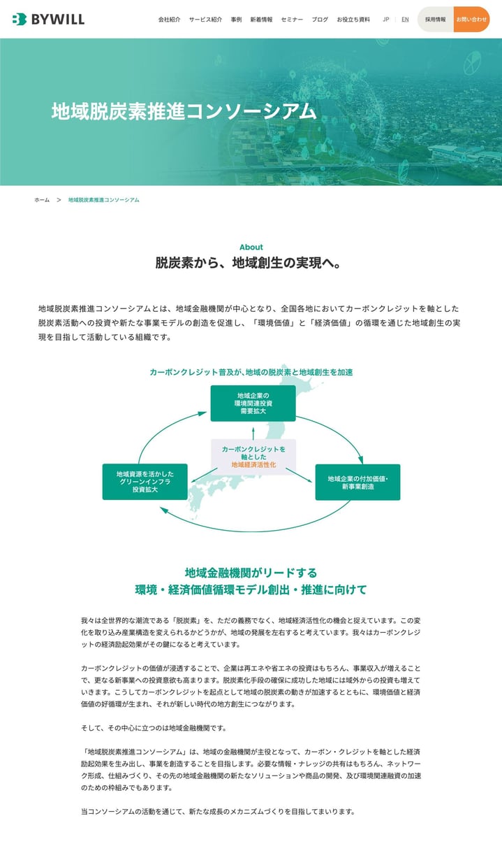 2024年8月に公開した新ページ地域脱炭素推進コンソーシアムのページ